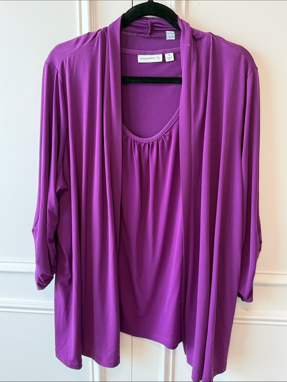 Susan Graver Purple Layered Drape Cardigan Set